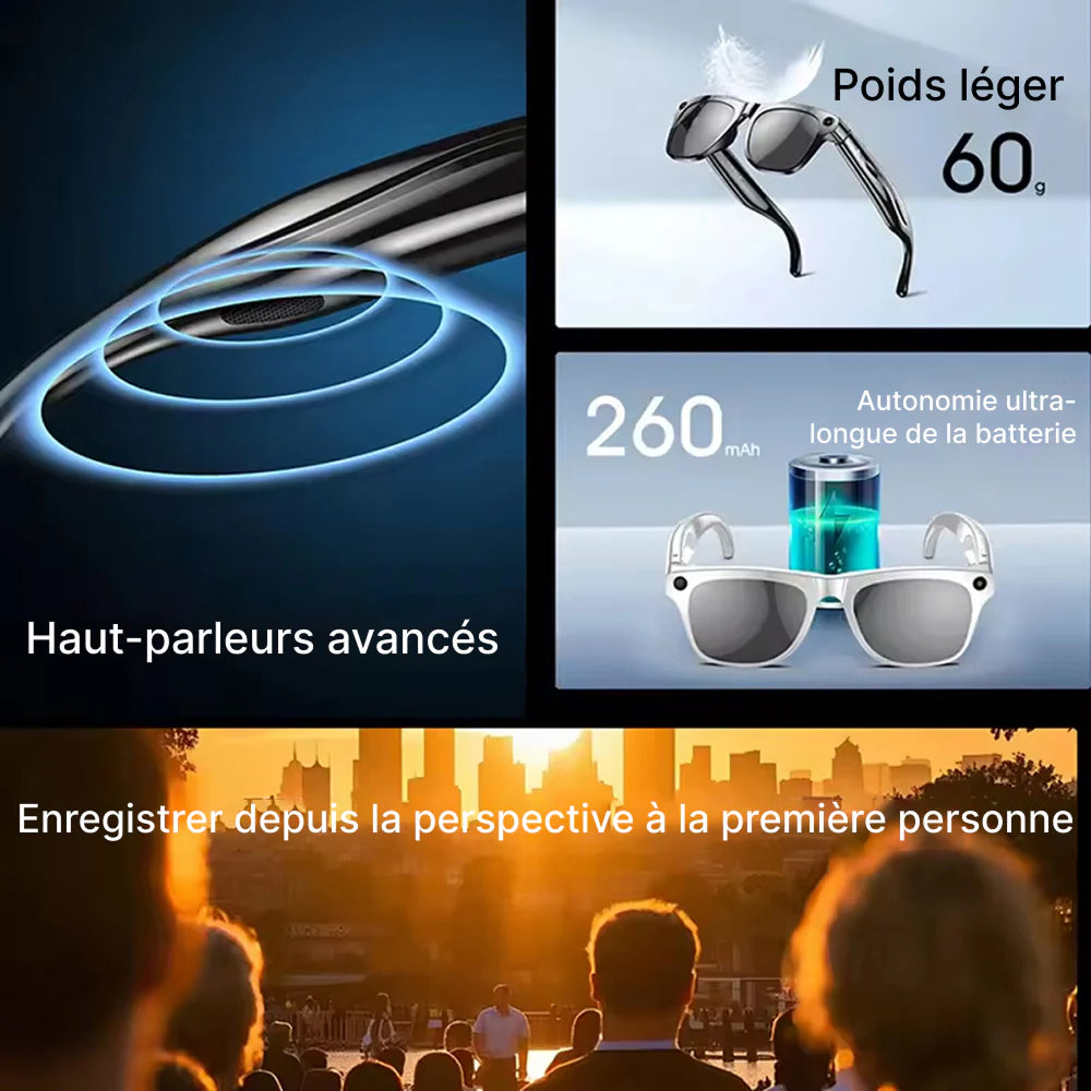 Lunettes Connectées JensonPro – Caméra HD, Audio Immersif & Assistant IA