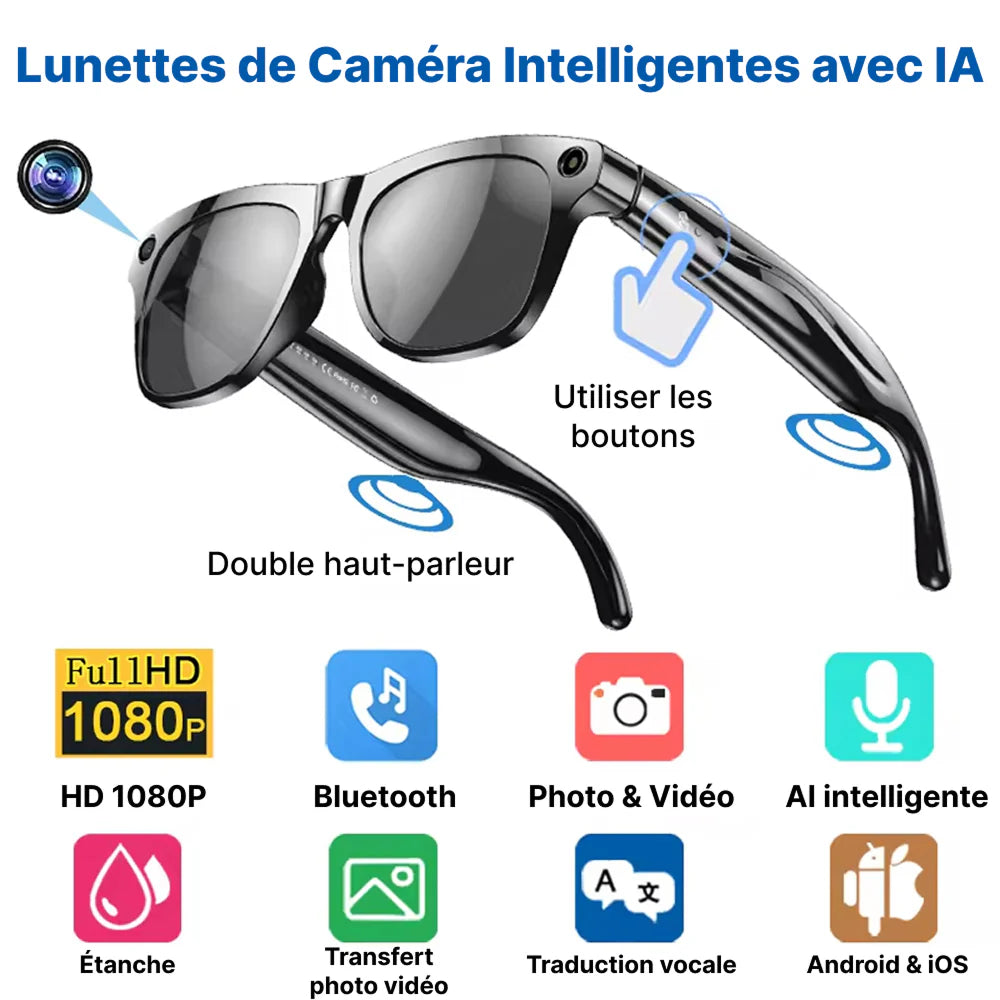 Lunettes Connectées JensonPro – Caméra HD, Audio Immersif & Assistant IA